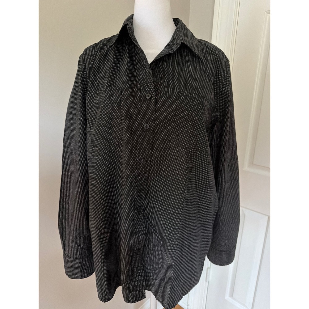 Lauren Ralph Lauren Denim Black White Polka Dot Button Down Shirt Large Cotton